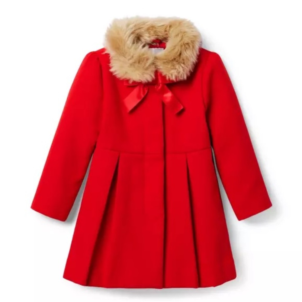 Janie and Jack Red Coat with Faux Fur Collar
